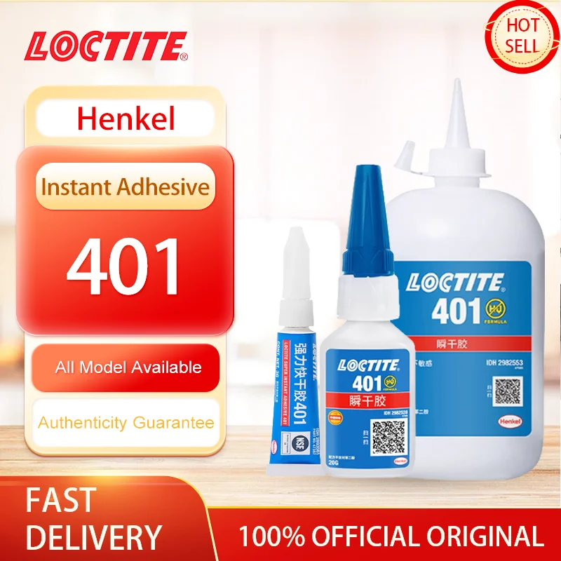 100% oficial Original Loctite 401 adhesivo instantáneo fuerte súper pegamento superficie insensible pegamento de cianoacrilato de baja viscosidad