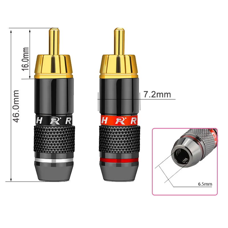 10pcs/lot RCA Connector 24K Gold Plated RCA Male Plug Professional Audio Speaker Plug Jack Wire Connector 5Pairs Red+Black