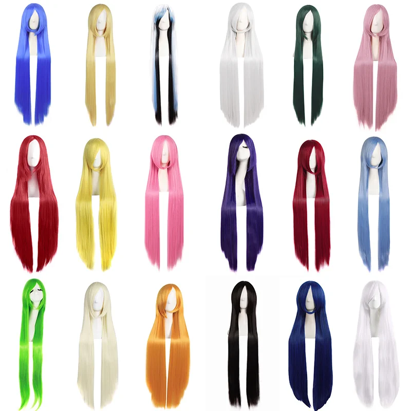 Tongman في المخزون 100cm1متوسط طول مستقيم HaircosWig أنيمي الأحمر الأزرق الذهب الفاتح UniversalcosplayWig