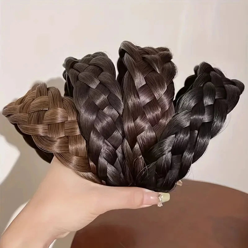 Handmade Wig Braided Headbands for Women Fishbone Wide Twist Hairbands Head Hoop Hair Bands Styling Headwear Accessories Gift