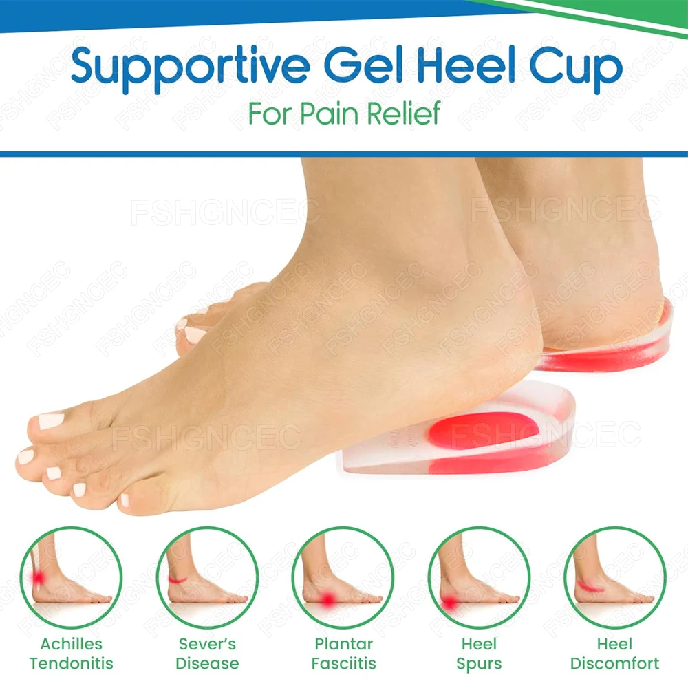 Silicone Gel Insoles for Woman Man Work Boots Height Increase Templates Heel Cups for Heel Pain Relief Plantar Fasciitis Support