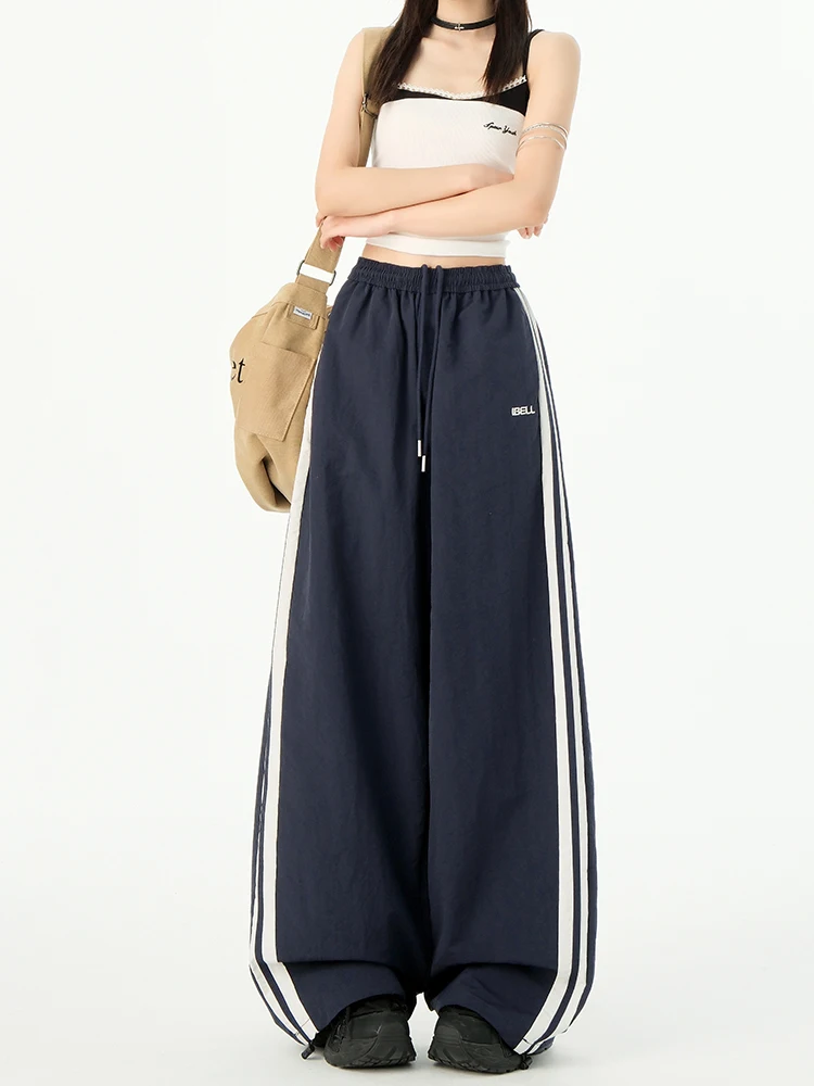 

Американские свободные спортивные брюки с высокой талией и завязками для танцев, женские летние повседневные брюки с широкими штанинами, прямой крой