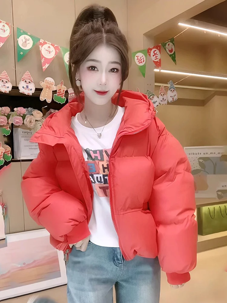 

Trendy Casual White Cotton Jaet Women's 2025 Winter New Faion Design Bread Sle Coat Korean Loose Fit Zipper Closure