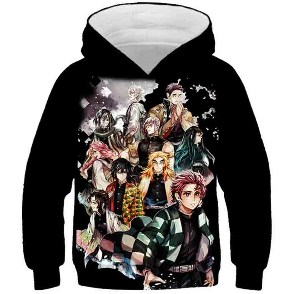 4-13Y Kids Anime Demon Slayer Kimetsu no Yaiba 3D Print Hoodies Boy Girl Harajuku Hooded Sweatshirts Children Tracksuits Clothes