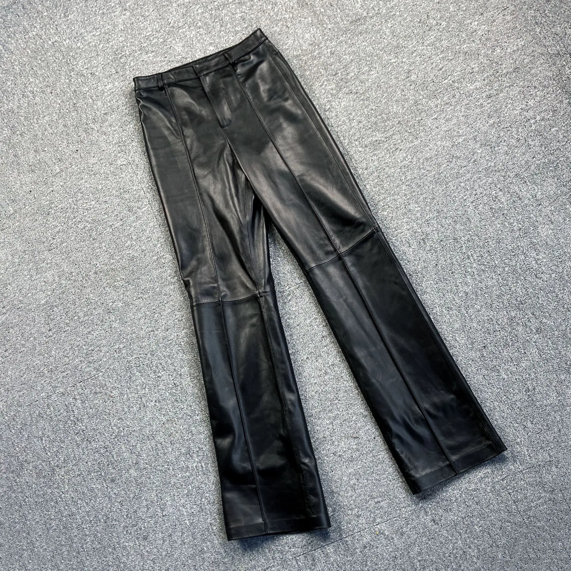 2023 New Genuine Sheepskin Straight Suit Pants Slim Casual Real Sheep Leather Pants E34