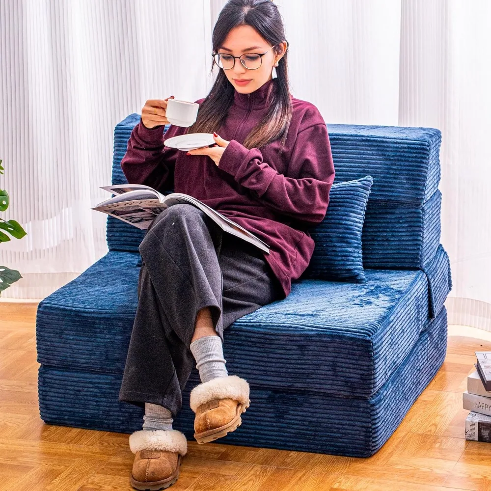 

Folding Sofa Bed, Convertible Sleeper Chair with Pillow, High Density Memory Foam Fold Out Couch, Foldable Mattress Futon Sofa f