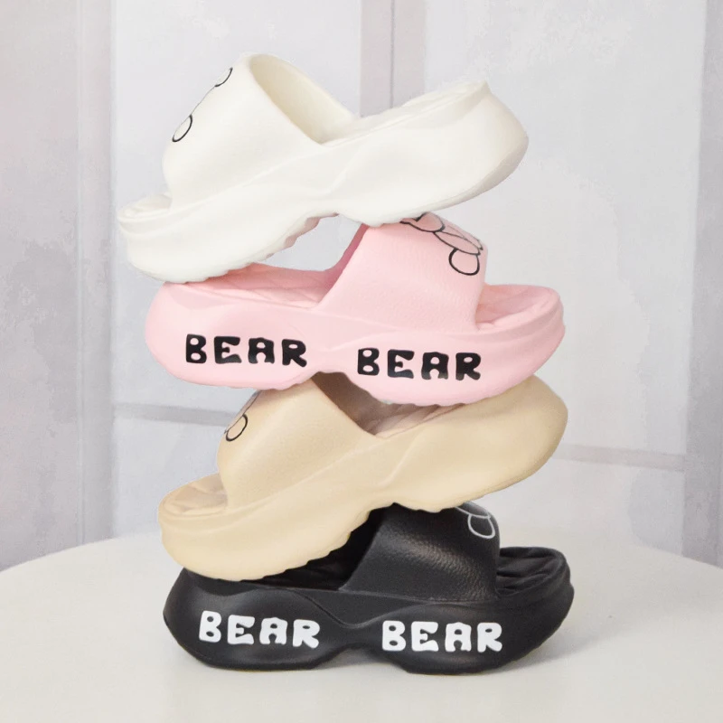 Women Cute Cartoon Bear Fashionable Pattern Eva Super Comfortable Anti-Skid Casual Personality Suitable High Heeled Hollow Shoes