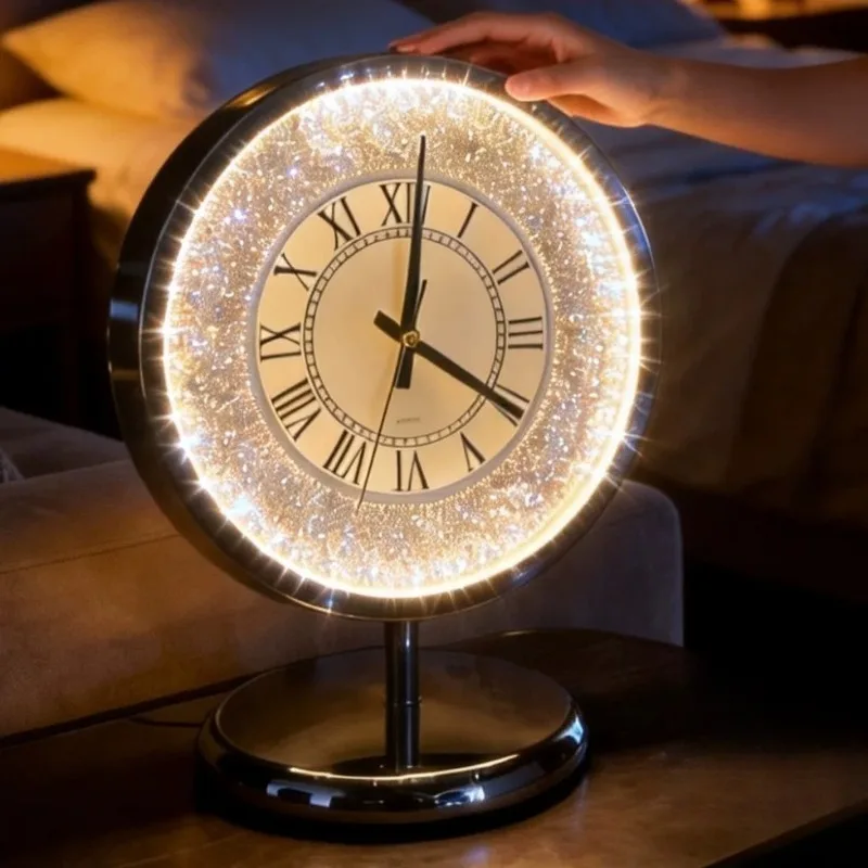 Luxury Table Clocks Intelligent Night Light Clock Living Room Dining Table Decoration Desk Clock Bedroom Silent Desktop Clocks
