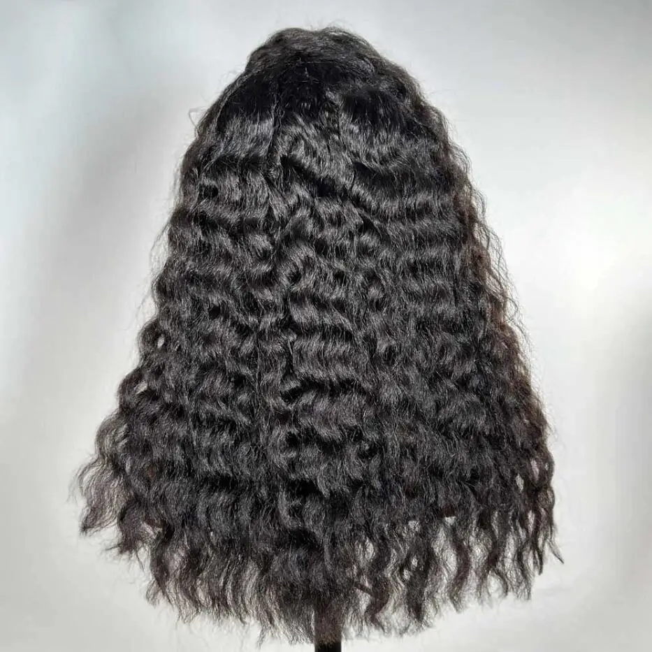 Peruca dianteira do laço longo Kinky Curly para mulheres, preto natural macio, cabelo do bebê, resistente ao calor, sem cola, pré-arrancado diariamente, 180 densidade, 26"