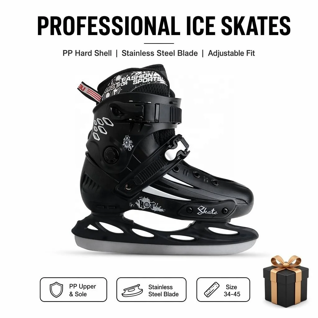 Wholesale Custom Ice Skates PP Hard Shell Integrated Stainless Steel Blade Fleece Lining Removable Inner Boot Unisex OEM