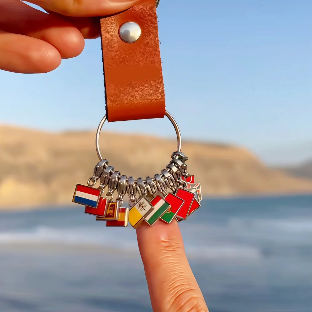 Minimalistischer Stil Weltflaggen-Anhänger Edelstahl Schlüsselanhänger DIY für Souvenir Frauen Männer Geschenke Großhandel – Detail 3