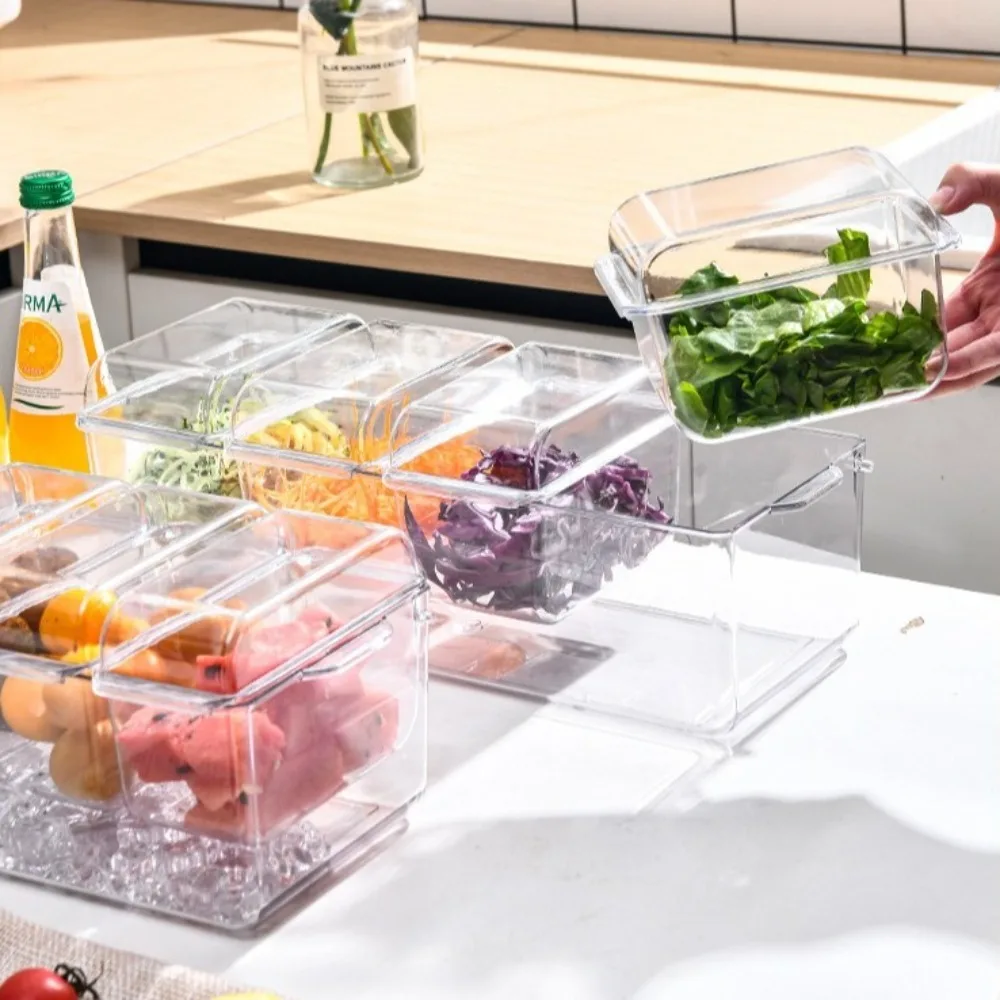 

Transparent Fresh Iced Box Detachable Plastics Chilled Fruit Salad Fresh-keeping Box 4/5 Grids Double Layered