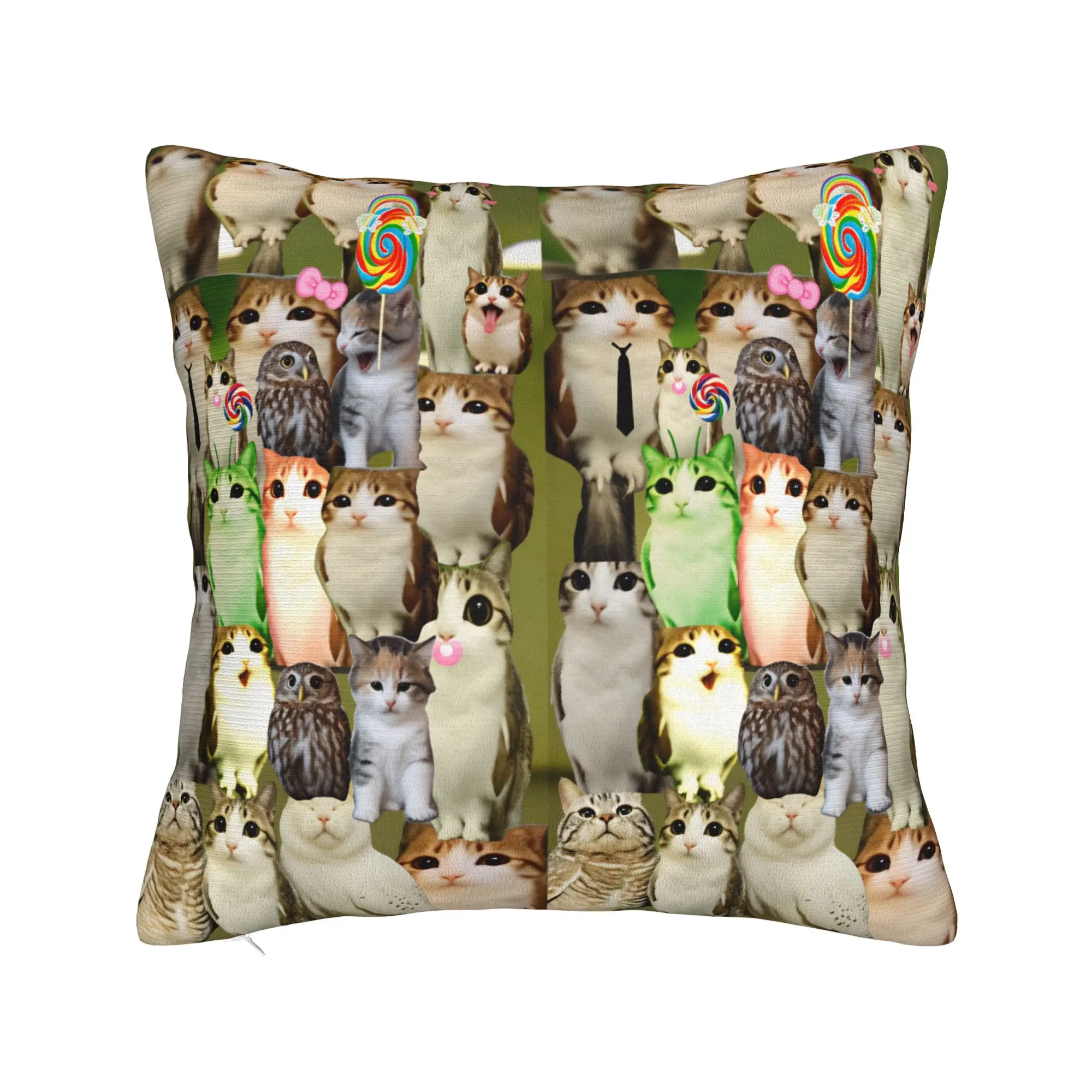 Pillow Case Meowl Cat And Owl Collage Square  Pillow Cover For Chair Sofa Home Decor Novelty Pillowcases