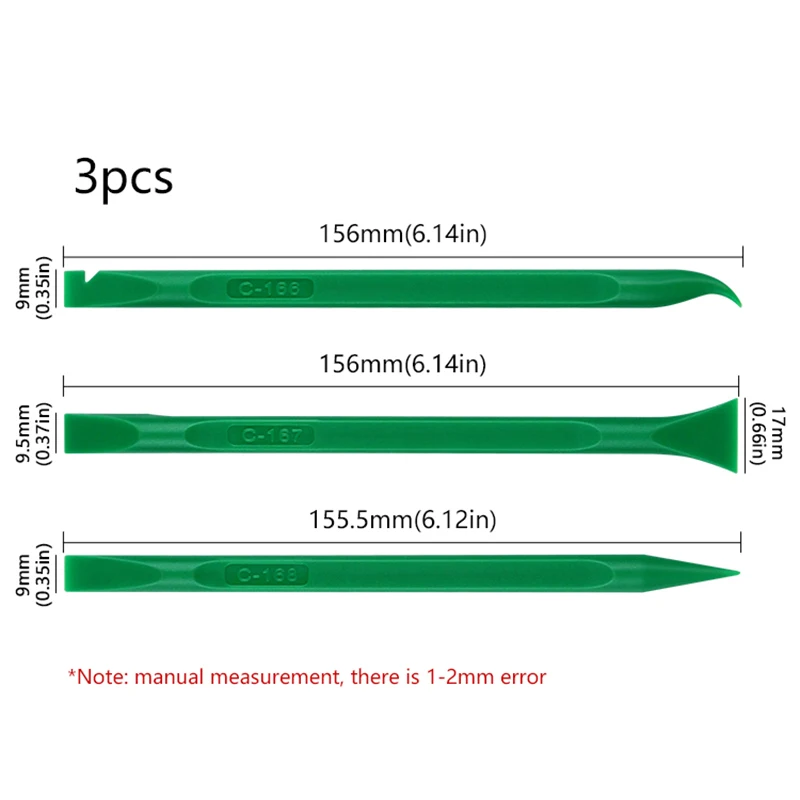 Herramienta de reparación de 3 piezas, palanca de plástico para desmontaje de pantalla móvil, carcasa, combinación verde/negro