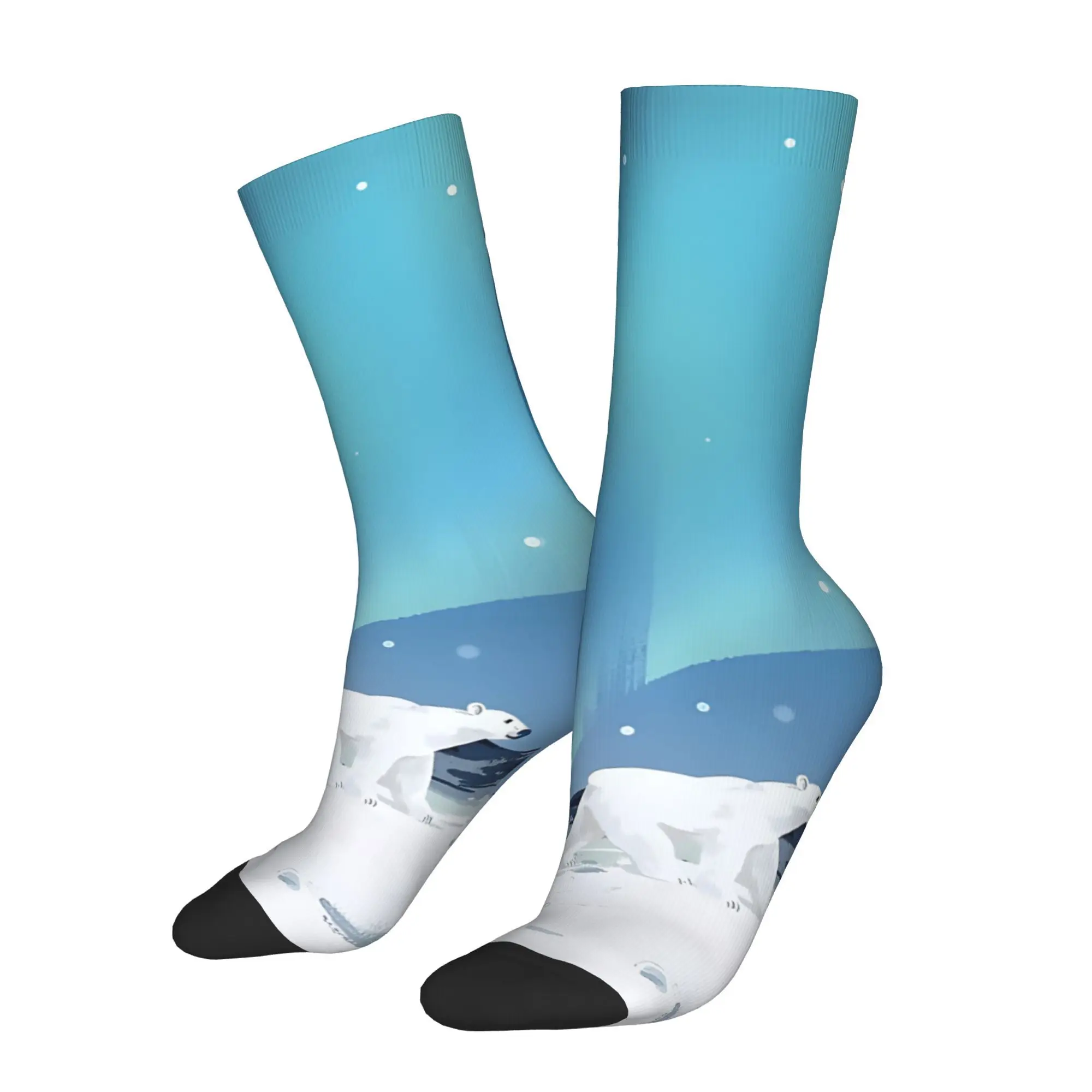 

Aurora Polar Bear Iceberg Cycling Crew Socks for Men Moisture Novelty All Season Sports Socks