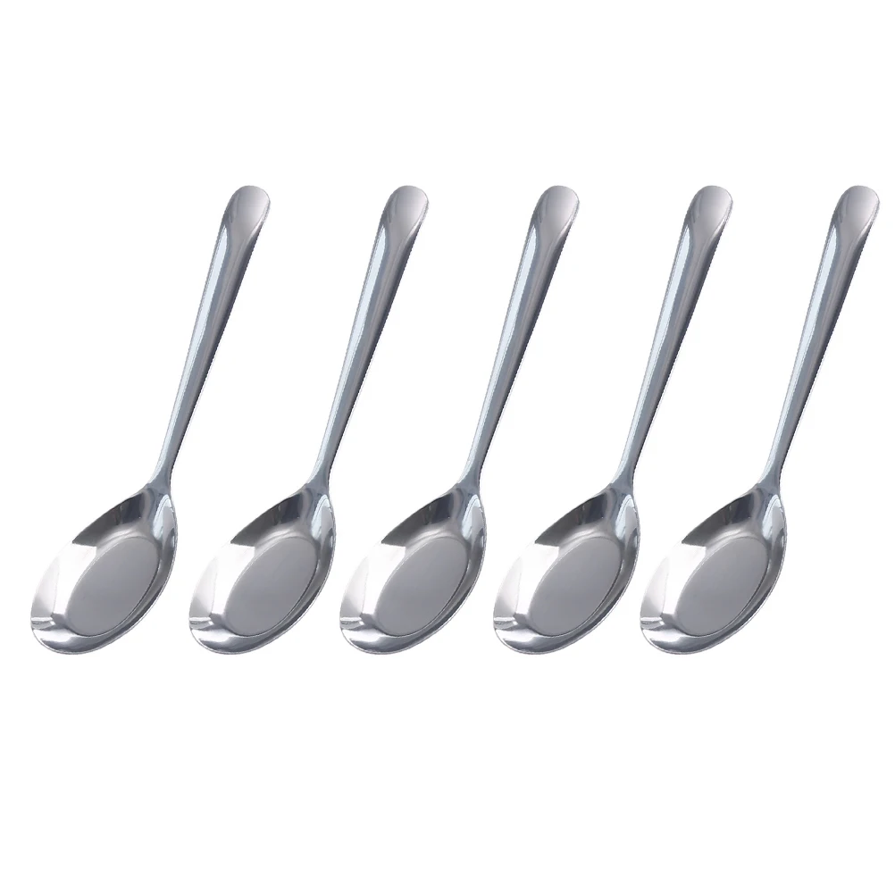 

5Pcs Stainless Steel Soup Spoons Long Handle Rice Spoons Household Kitchen Flatware Porridge Drinking Eating