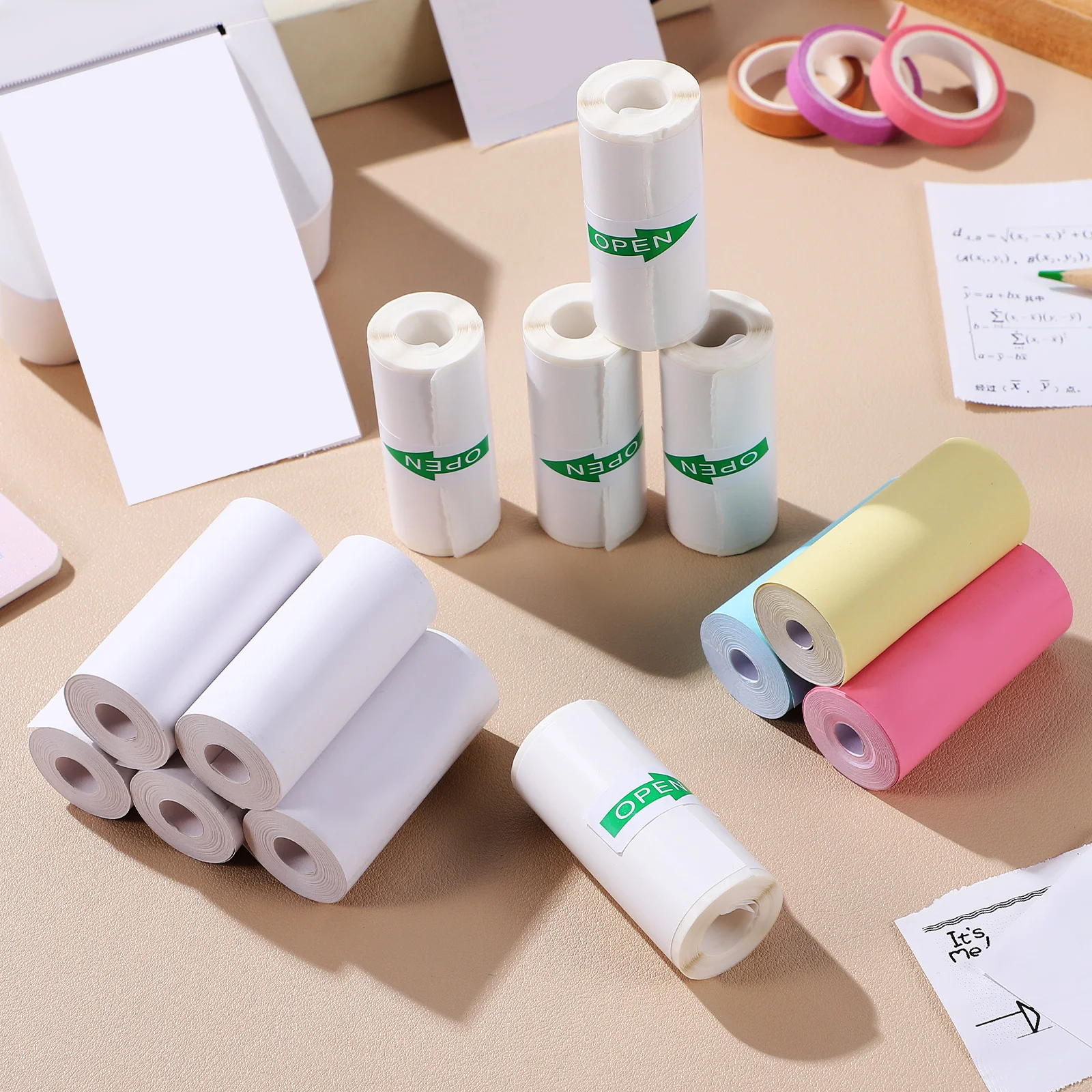 13 Rolls Thermal Paper Colorful Mini Printer Paper Plain Adhesive Sticky Labels Receipt Photo Image Printing Printer
