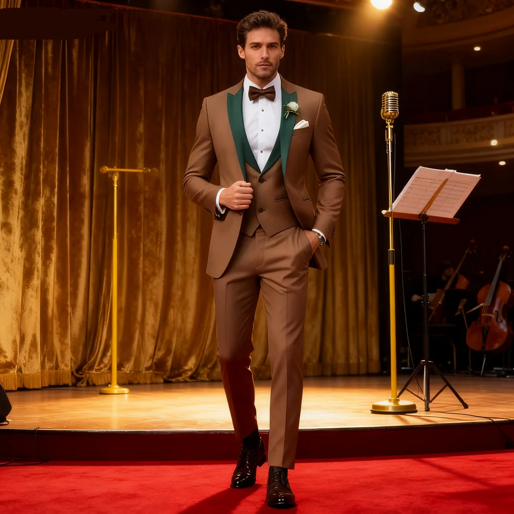 

Marrom pico lapela ternos masculinos 3 peças moda singel breasted formal roupas masculinas inteligente casual ternos de casament