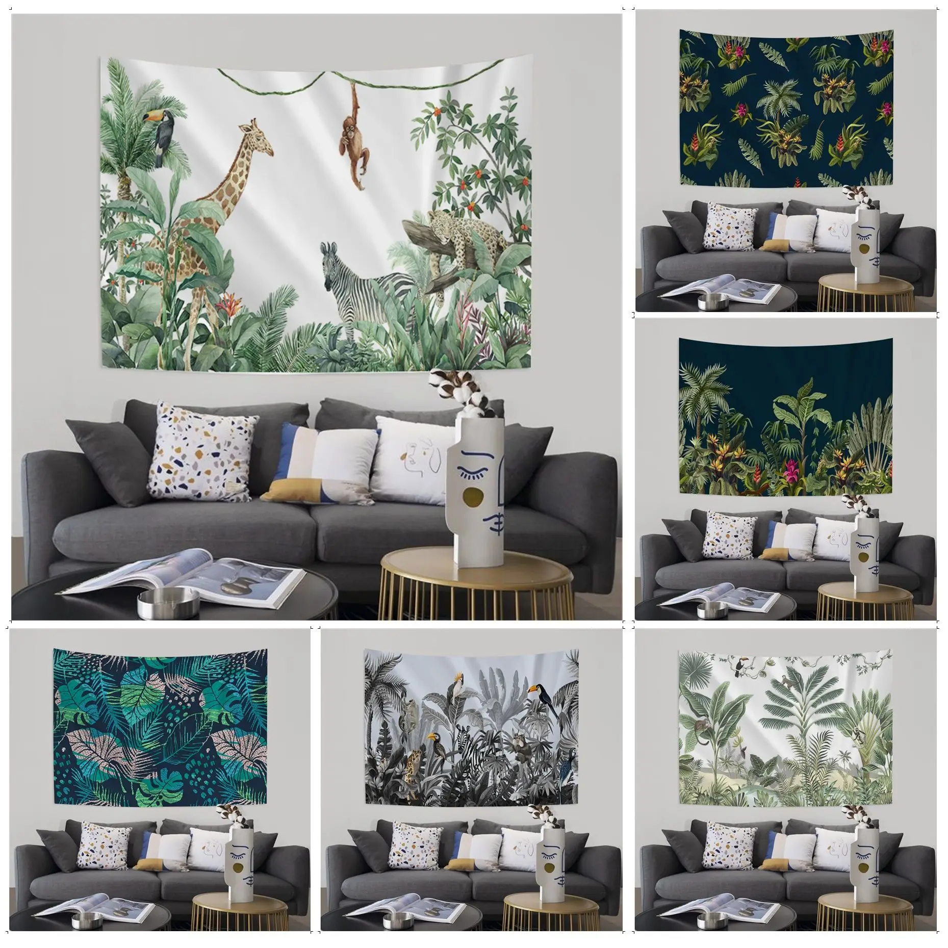 

Forest Tree Jungle Animal Landscape Tapestry Art Printing Hippie Flower Wall Carpets Dorm Decor Decor Blanket