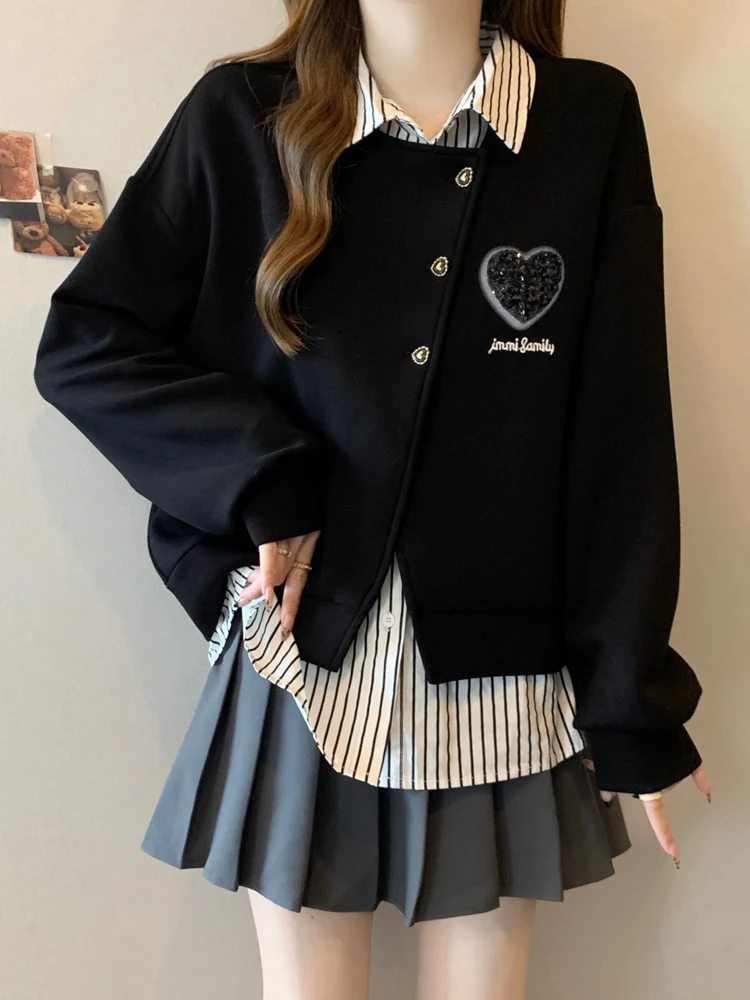 

Модный свитшот в стиле пэчворк для женщин больших размеров, повседневный, трендовый, с эффектом двухслойности, для полных женщин, визуально стройнящий.