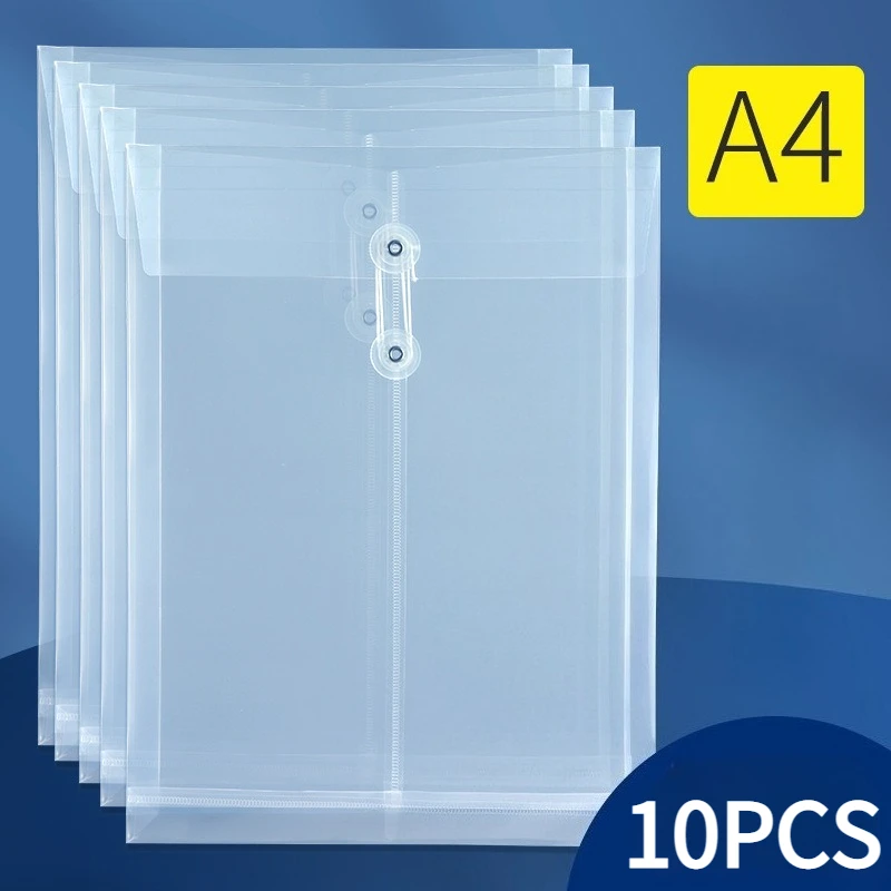 

10Pcs A4 Plastic Folders transparent File Bag reusable PP waterproof folder Document Organizer pouch school office Stationery