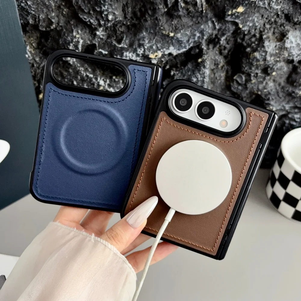 For iPhone Duo Matte for Magsafe Leather Phone Case for iPhone Duo 18 Fold Magnetic Solid Color Shockproof Slim Cover