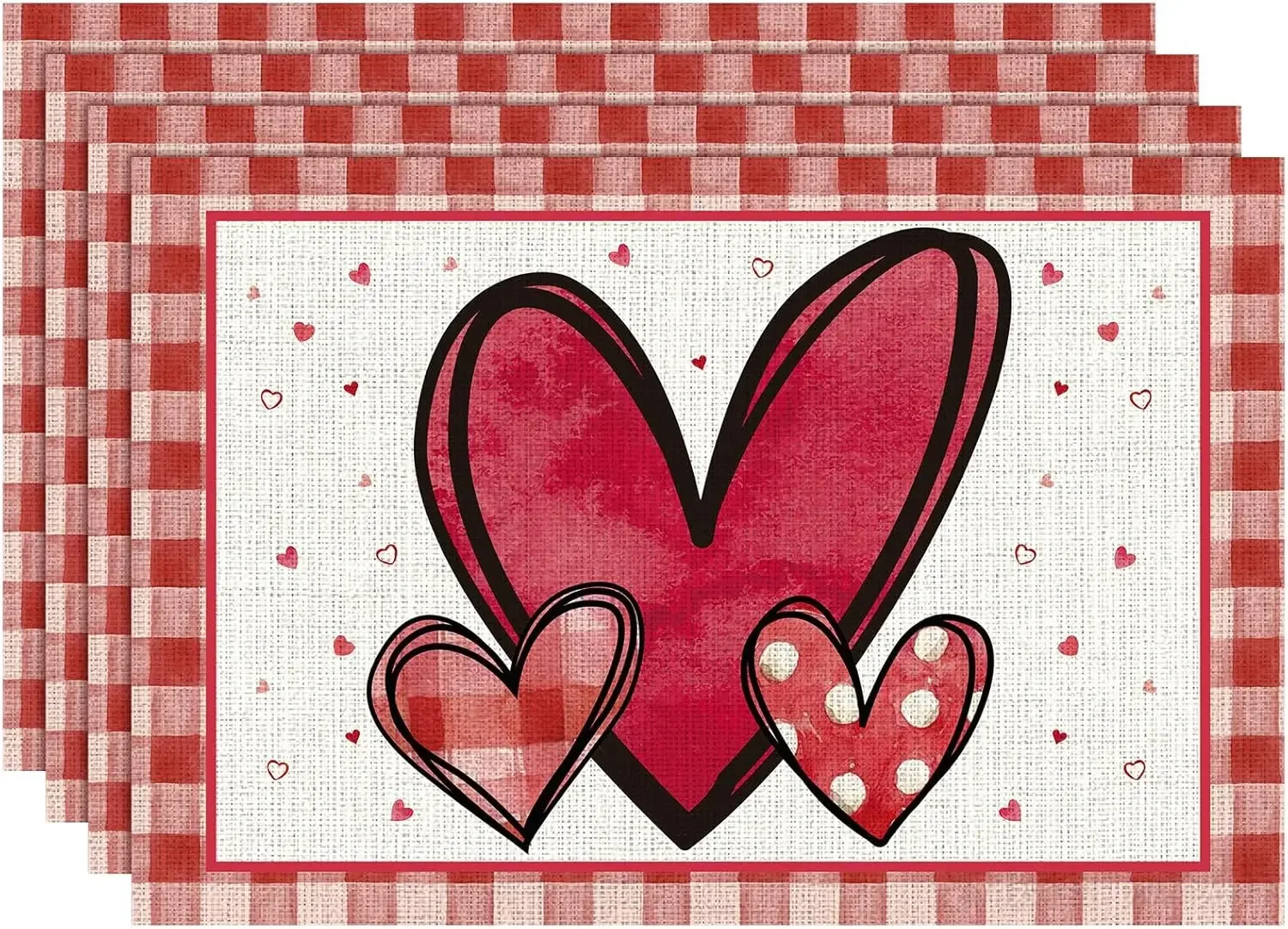 1PC Valentines Day Placemats Watercolor Red Pink Heart Table Decoration Burlap Farmhouse Indoor Outdoor