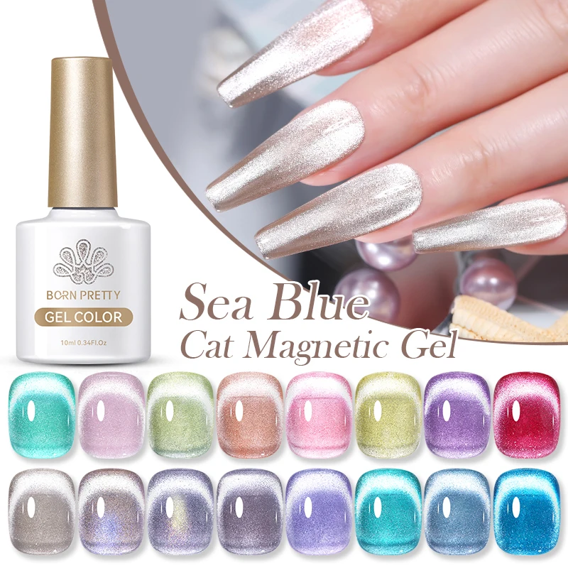 BORN PRETTY Sea Blue Cat Magnetic Gel Nail Polish 10ml Glitter Snowlight Semi Permanent Sparkling Magnet Nail Gel Varnish