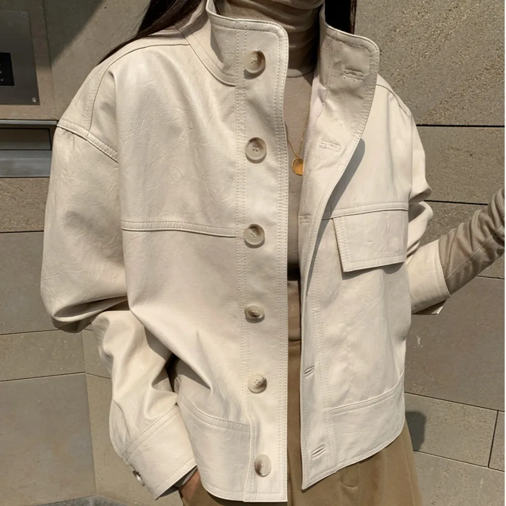 

Ретро-мотоциклетная кожаная куртка с вышивкой, воротником-стойкой и тяжелой отделкой, модное женское пальто