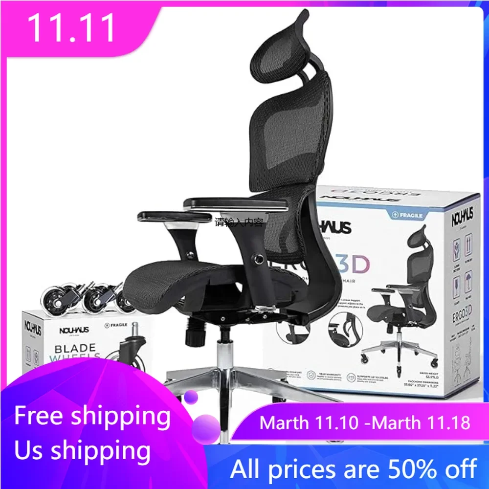 

3D Ergonomic Office Chair - Rolling Desk With 4D Adjustable Armrest Chairs Executive Swivel (Blue) Furniture