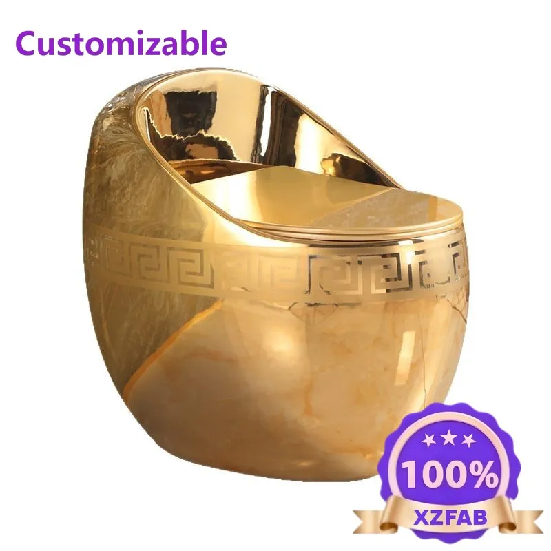 Factory Direct 2026 Round egg-shaped electroplated gold toilet, bathroom ceramic gold