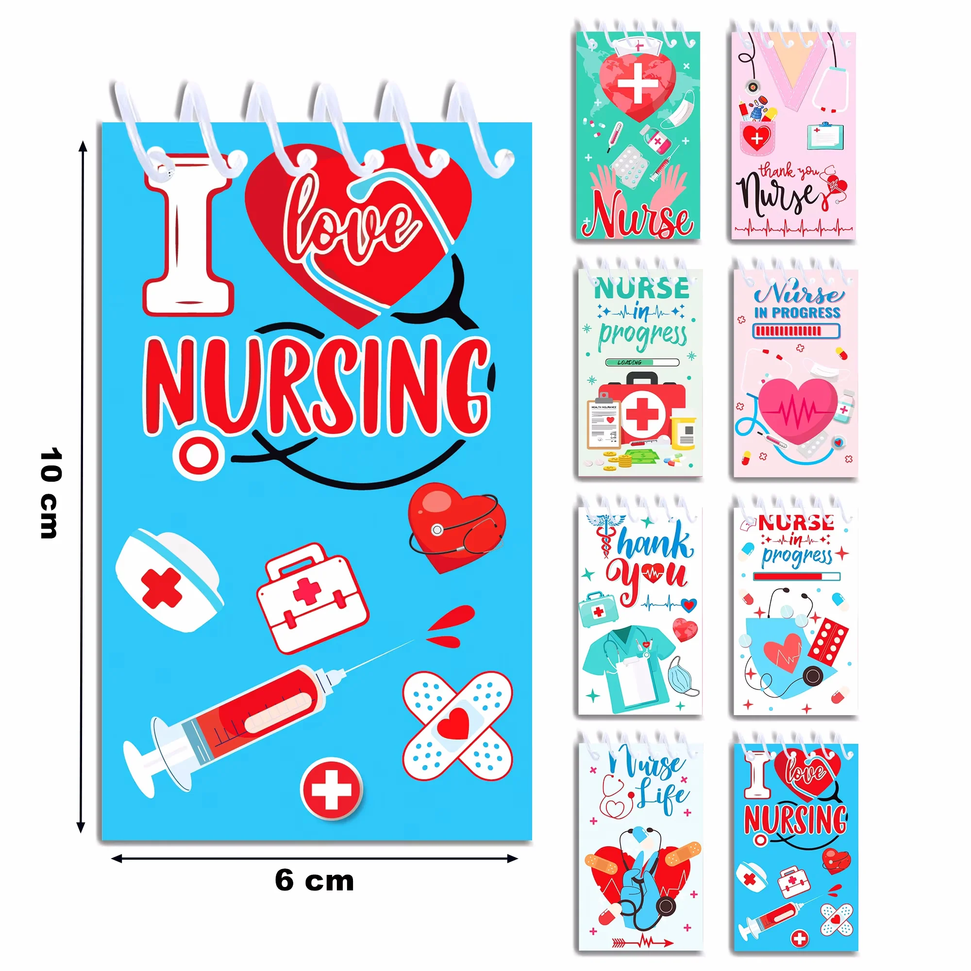 8pcs Nurse Day  Mini Notebook 8 Design Notepads Spiral Pocket Notebooks for Nurse Day Party Decoration