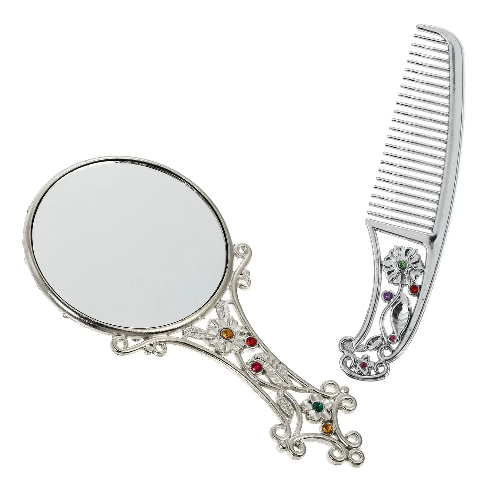 

Retro Floral Comb Set Woman Makeup Mirror Women Portable Elegant Hand Held