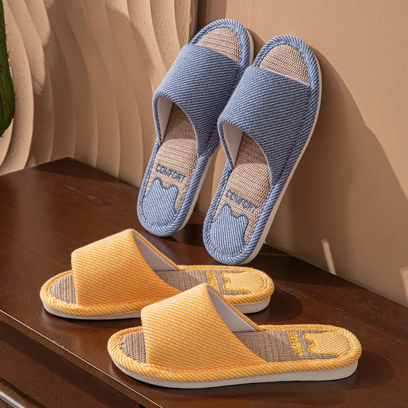 

Casual Women's Slippers Home Flats Hemp Spring Summer Luxury Designer Woman Shoes Fashion Indoor Slides Couple Soft Sole Elegant
