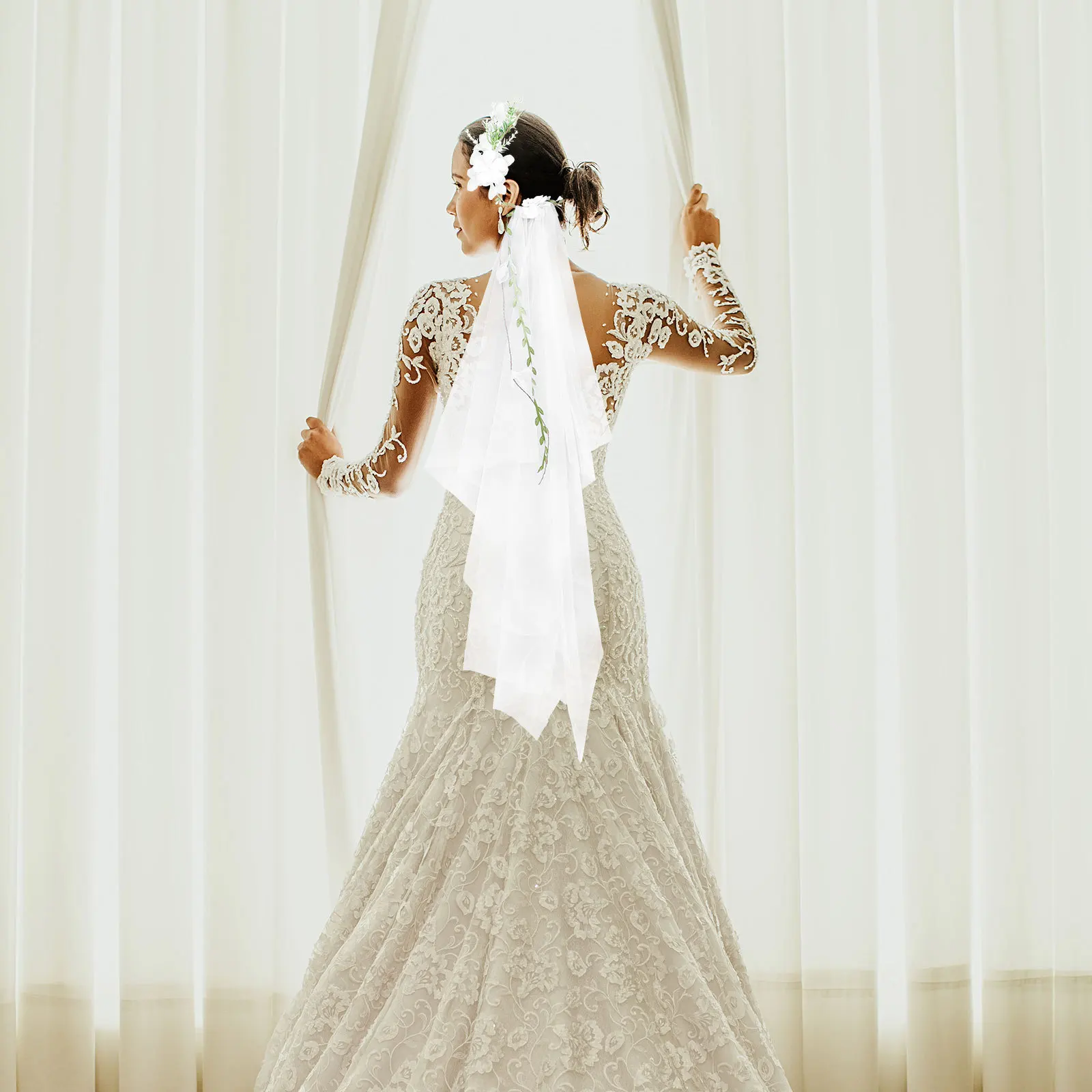 Elegant Rattan Yarn Veil Lightweight Durable Wedding Bridal Hair Accessory Garland Leaf Decor Boho Crown Woman Flower Veil Bride