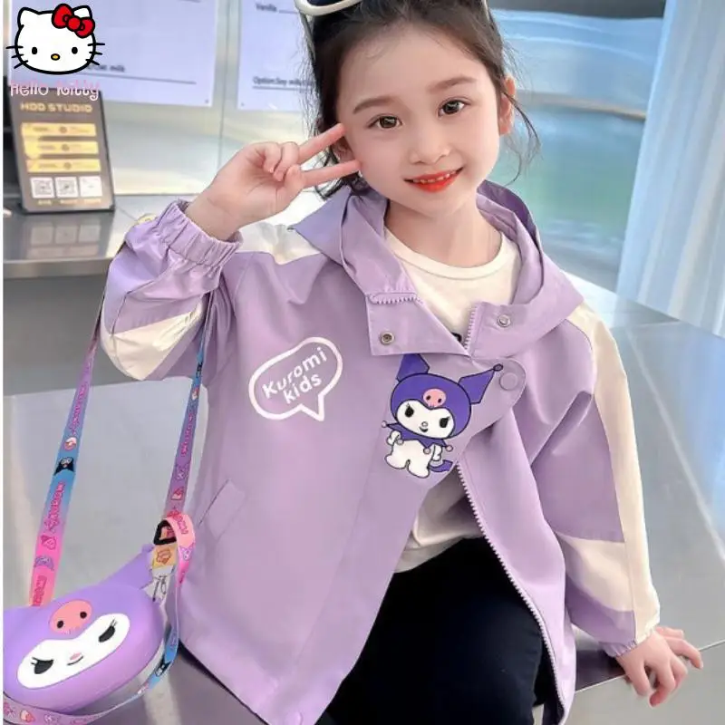 

Модная универсальная повседневная куртка с капюшоном на молнии для девочек Kuromi, новая весенне-осенняя аниме-куртка с мультяшным принтом