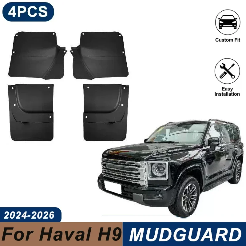 4PCS Car Mud Flaps For Haval H9 2024-2026 Waterproof Anti-Splash Fender Mudguards Auto Exterior Accessories