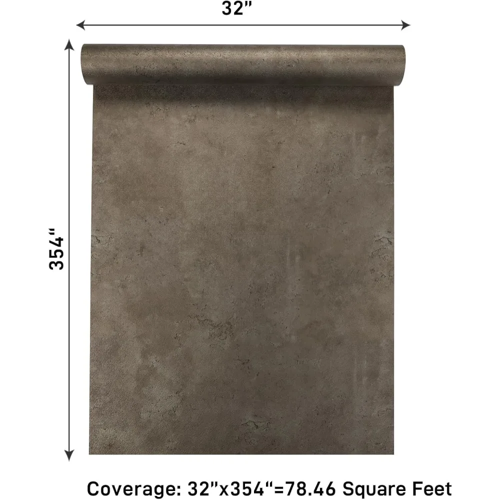 ورق جدران خرساني كبير قابل للتقشير واللصق باللون البني المعدني للجدران - ذاتي اللصق قابل للإزالة مقاس كبير 32 × 354 بوصة