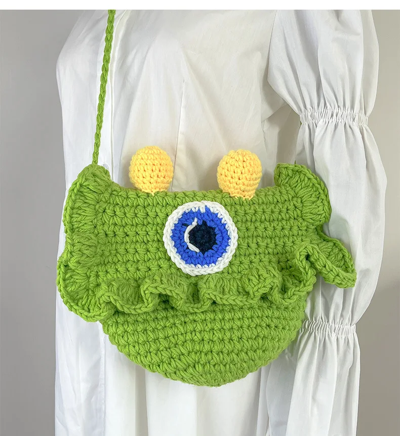 

DIY Green One-eyed Monster Wool Crochet Big-eye Figure Crossbody Hand-woven Shoulder Bag