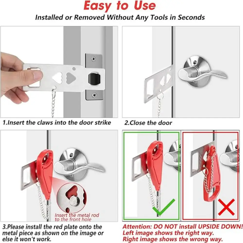 Portable Door Lock for Home Double Hole Anti-theft Chain Lock for Room Hotel Anti Theft Security Lock for Apartment and College