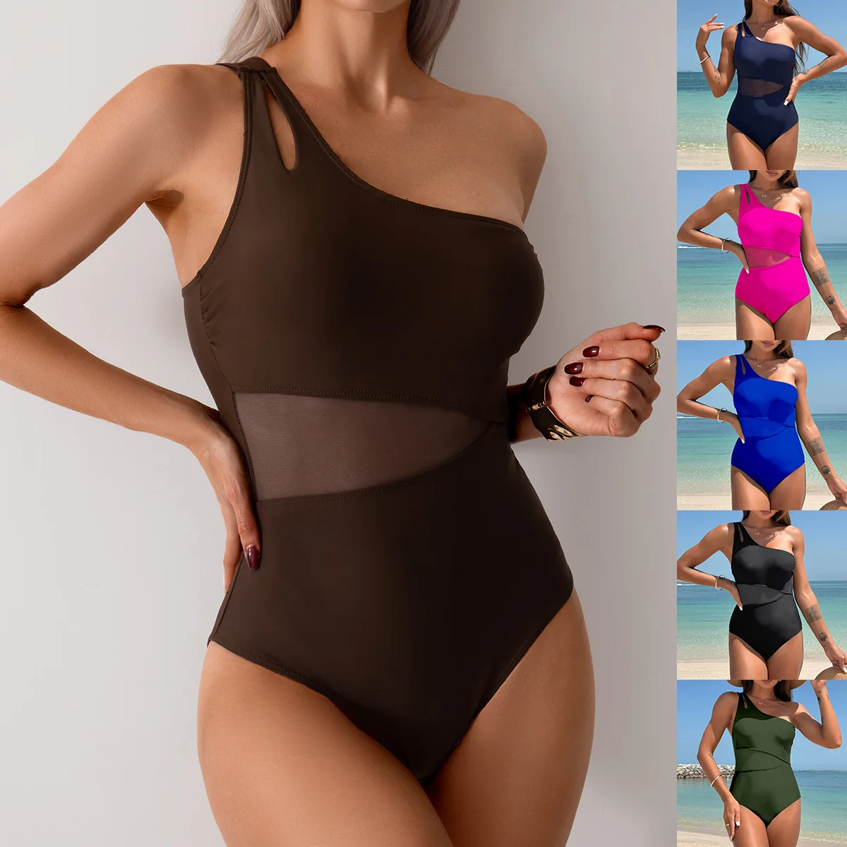 

Women's Swimsuit Slim Mesh Solid Sexy One Shoulder One Piece Swimsuit Women's Swimsuit Swimwear Pool Beachwear Bikini Swimwear