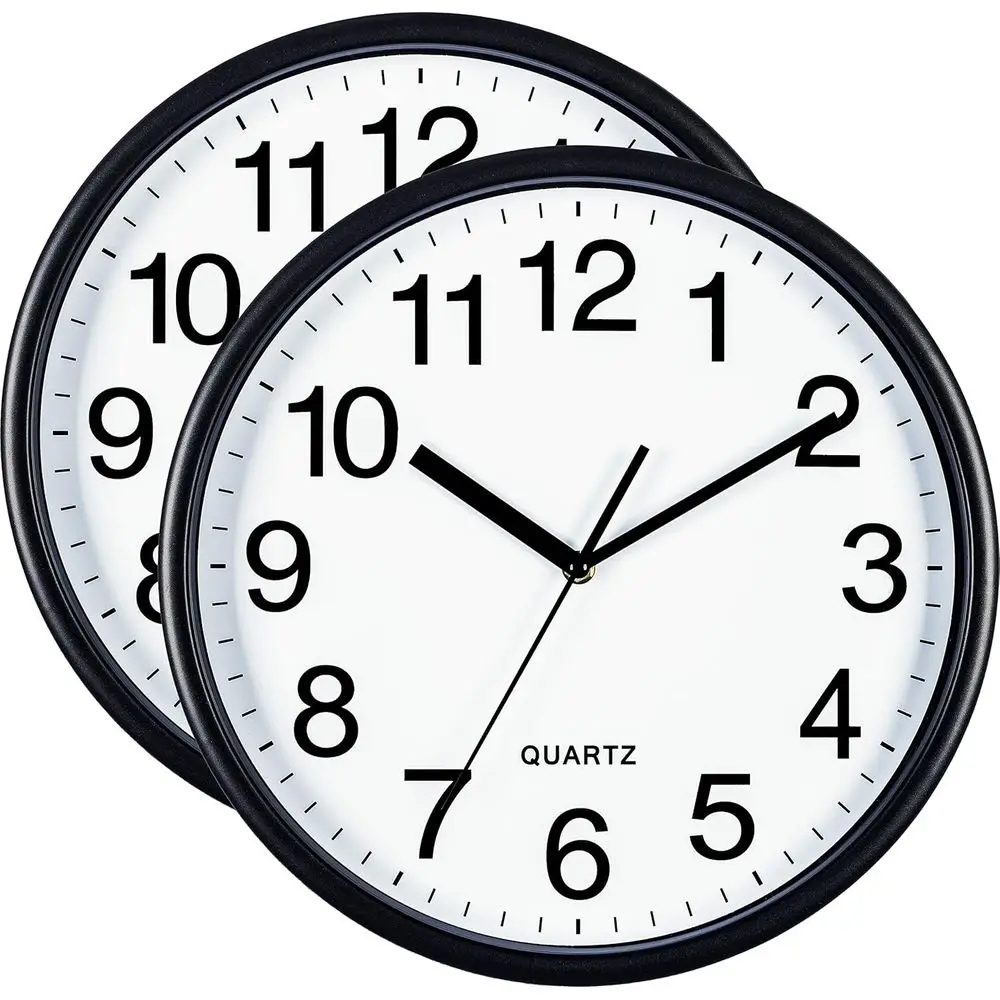 

Black Wall Clocks Large 13 Inch, Silent Non Ticking 2 Pack, Quality Quartz Battery Operated Round Easy to Read Home/Oice/Busin/C