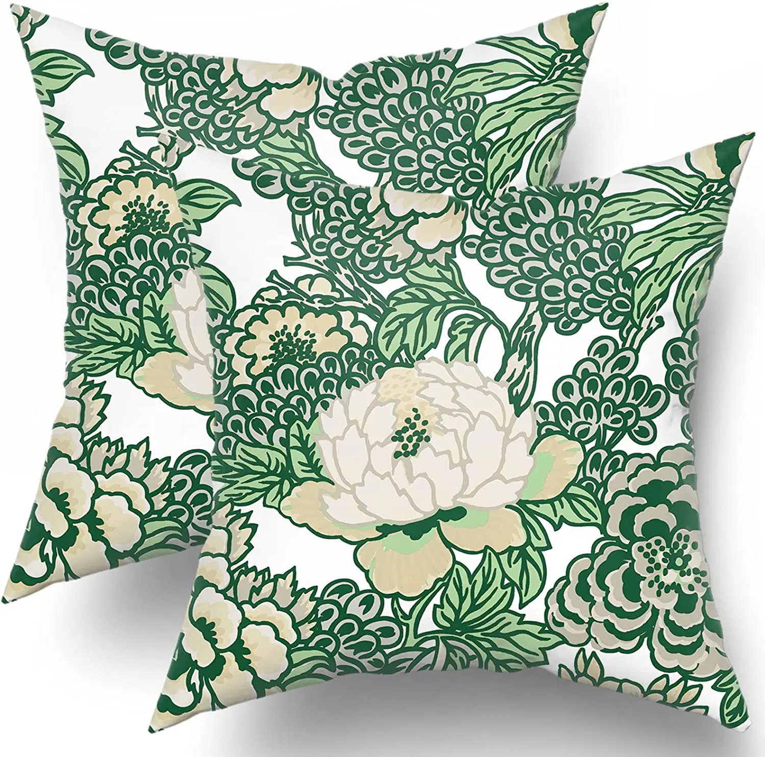 Spring Chinoiserie Throw Pillow Covers 20x20 Inch Spring Green Asian Scenic Pillow Covers Set of 2 Cotton Square Cushion