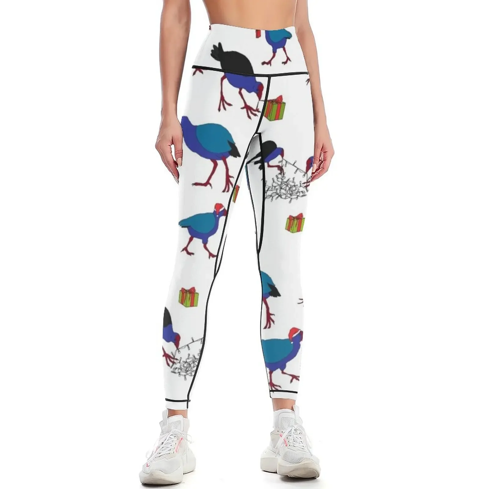 Pukeko and Takahe Party - White Leggings gym's clothing workout clothes for for physical Womens Leggings