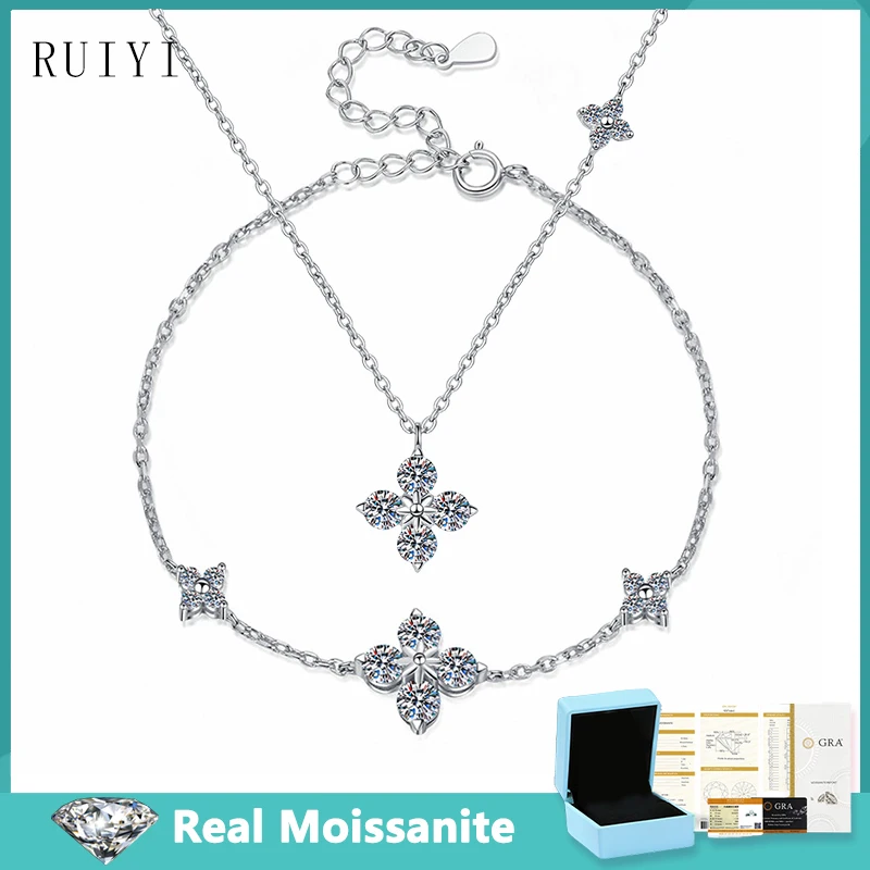 3mm Moissanite Jewelry with GRA Certificate Set for Women S925 Sterling Silver Luxury Clover Diamond Bracelet Pandant Necklaces