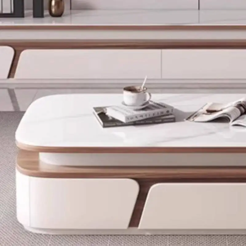 White Hidden Coffee Table Designer Gray Drawer Storage Glass Coffee Table Center Modern Luxury Meuble Salon Furniture Home image 5