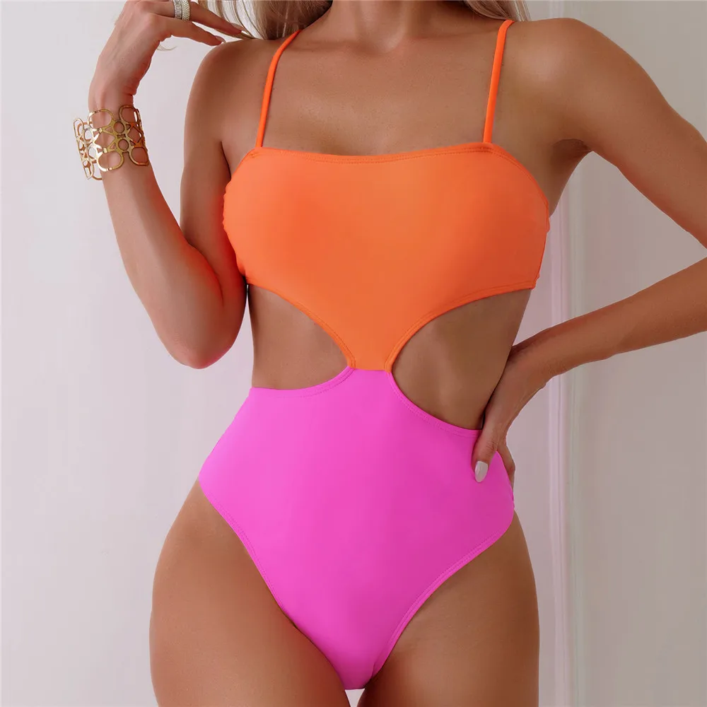 Black White Patchwork Sexy Swimsuit Women One Piece Swimwear 2026 Side Waist Hollow Out Monokini High Cut Bathing Swimming Suit view 3