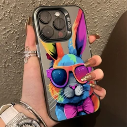 Cute Colorful Rabbit Electroplate Silver IMD Case For iPhone 15 14 16 Pro Max 11 12 13 Pro 7 8 Plus 16E X Shockproof Back Cover