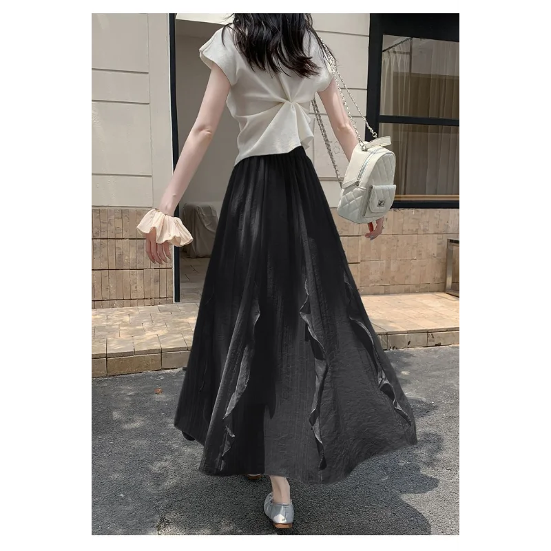 Onregelmatige gegolfde geplooide voor dames 2025, nieuwe Super Fairy paraplu hoge taille A-lijn lange rok