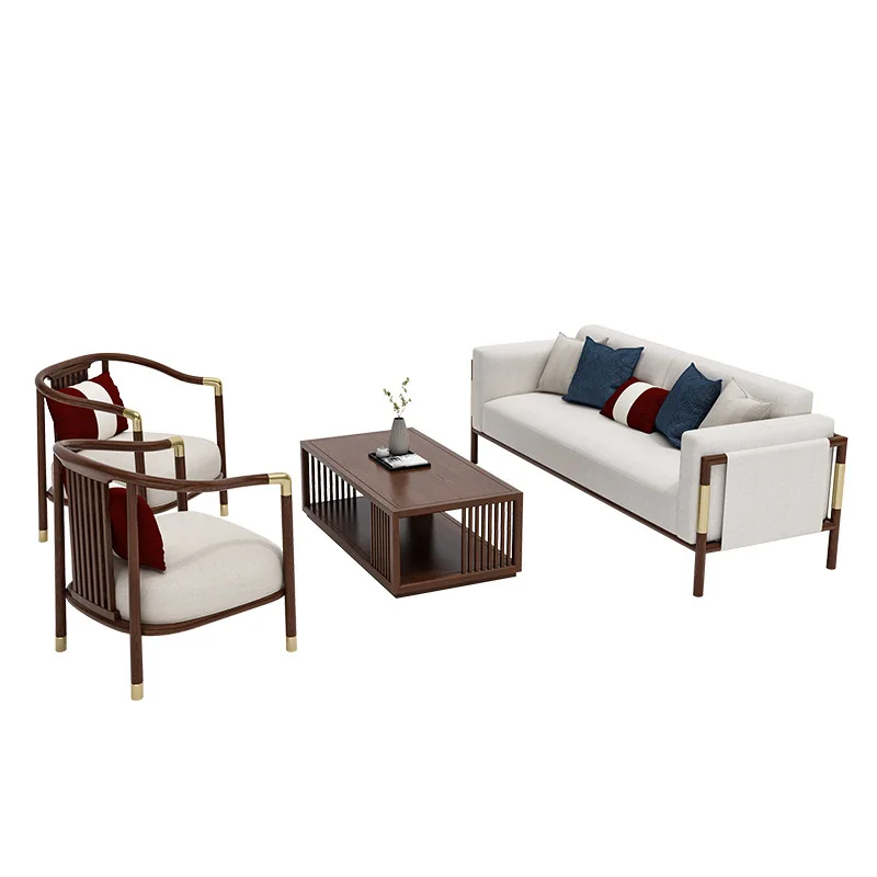 New Chinese sales office Negotiate sofa table and chair combination Hotel lobby Club reception room High-end card seat furniture